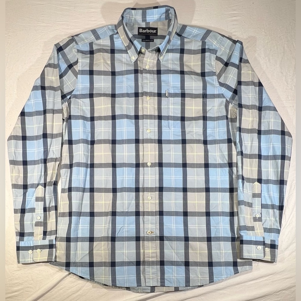 Barbour Plaid Shirt Men's USA Size Tailored Fit S blue long sleeve button down